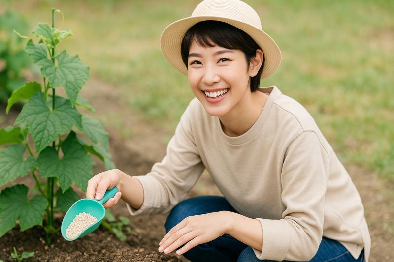 肥料不足で葉色が薄くなったきゅうり