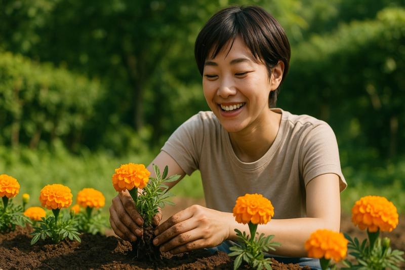 家庭菜園に植えたマリーゴールド