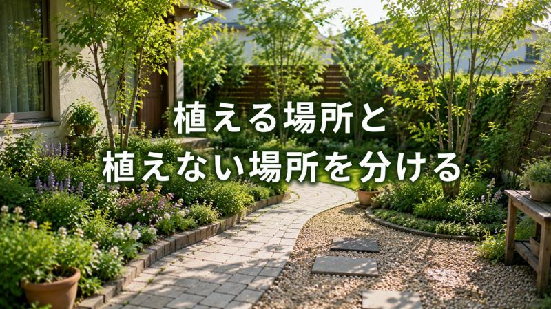 植栽場所と通路を分けた庭のレイアウト