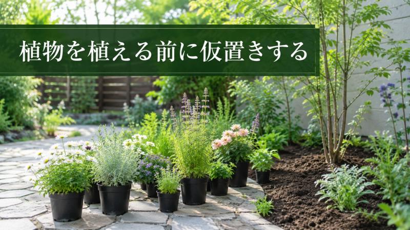 植物を植える前に苗を仮置きする様子